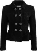 Textured Knit Peplum Jacket - Black