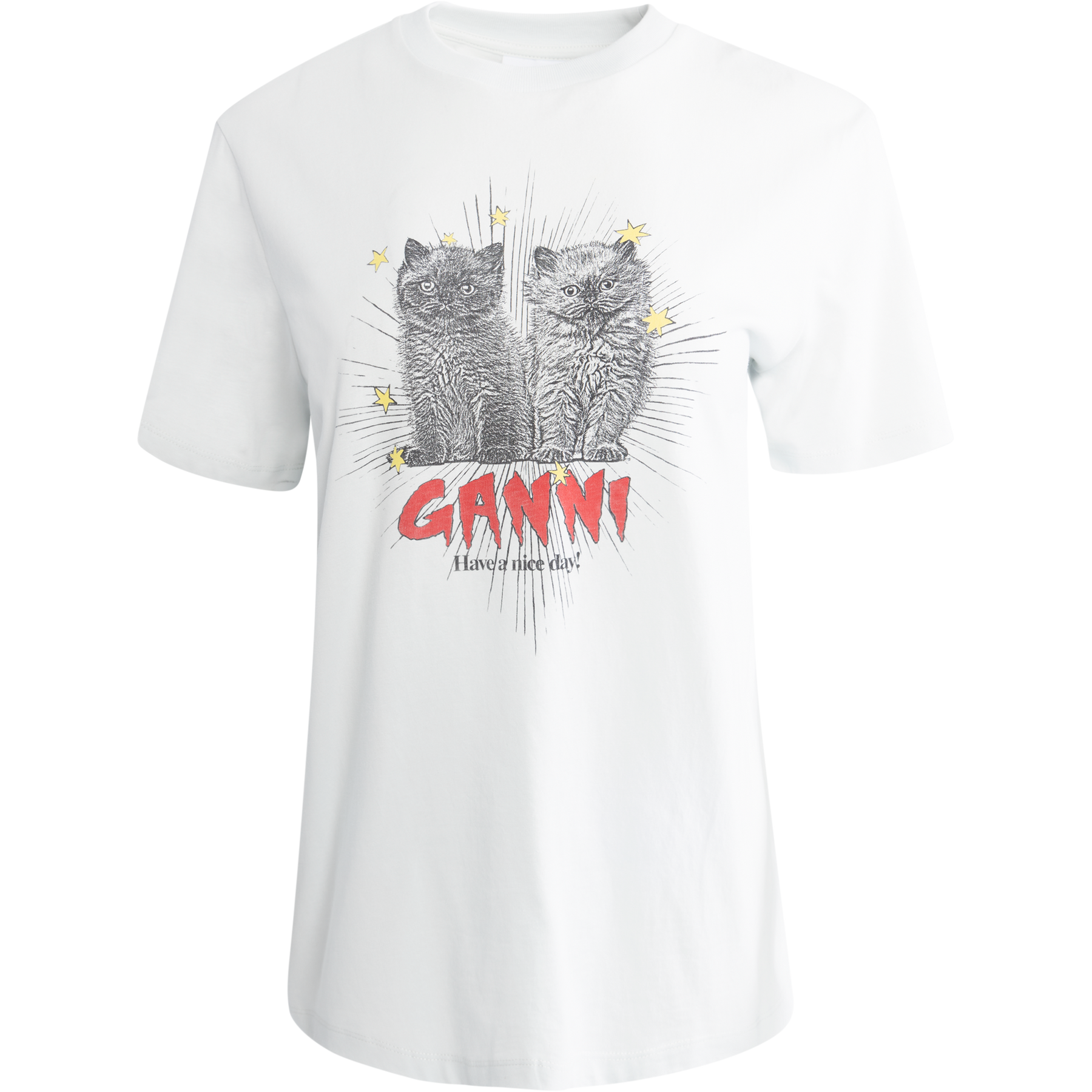GANNI Basic Jersey Kittens Relaxed T-Shirt - Illusion Blue