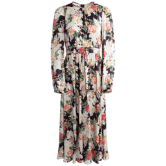 Satin Midi Dress - Black Bouquet