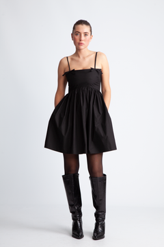 Cotton Poplin Strap Dress - Black