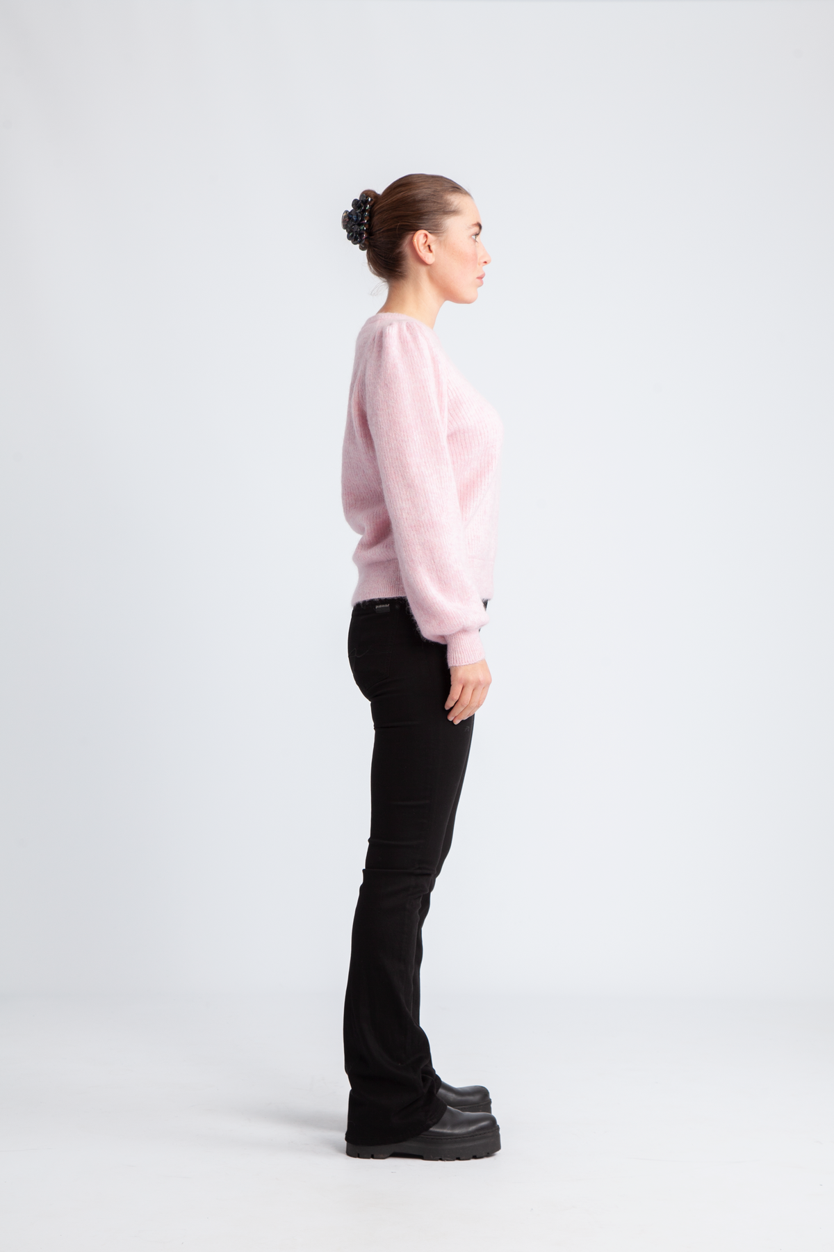 Selected Femme Lulu Ls Knit Rib O-Neck - Bleached Mauve Melange