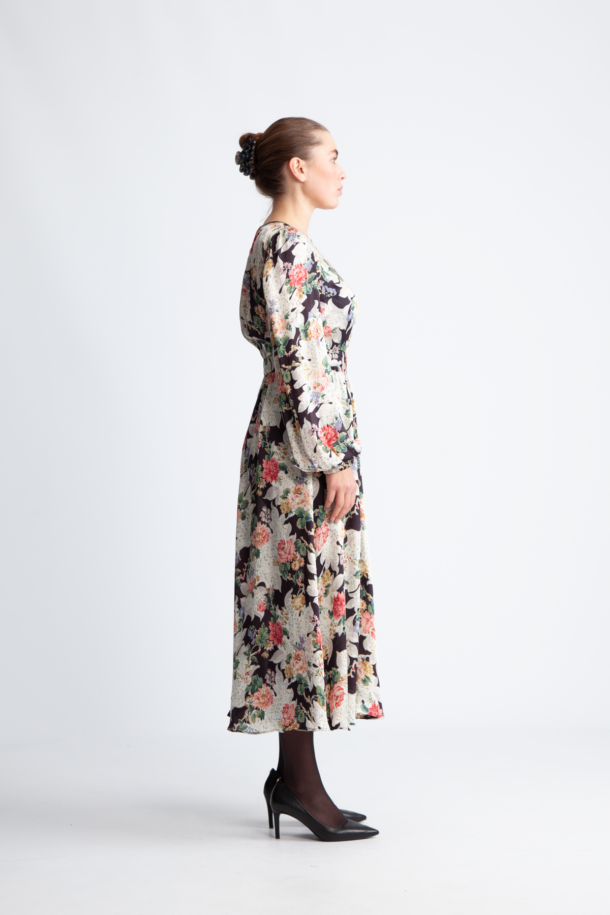 byTiMo Satin Midi Dress - Black Bouquet