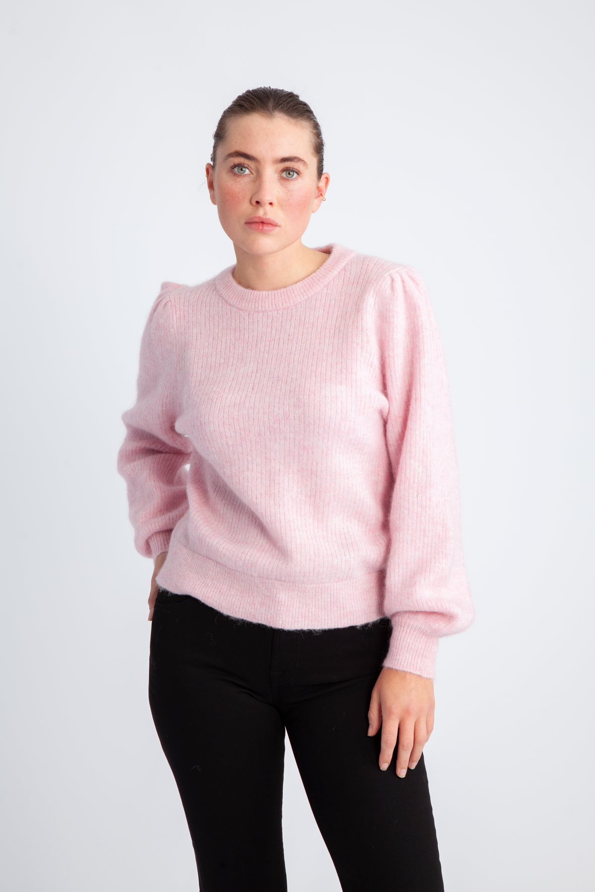 Selected Femme Lulu Ls Knit Rib O-Neck - Bleached Mauve Melange