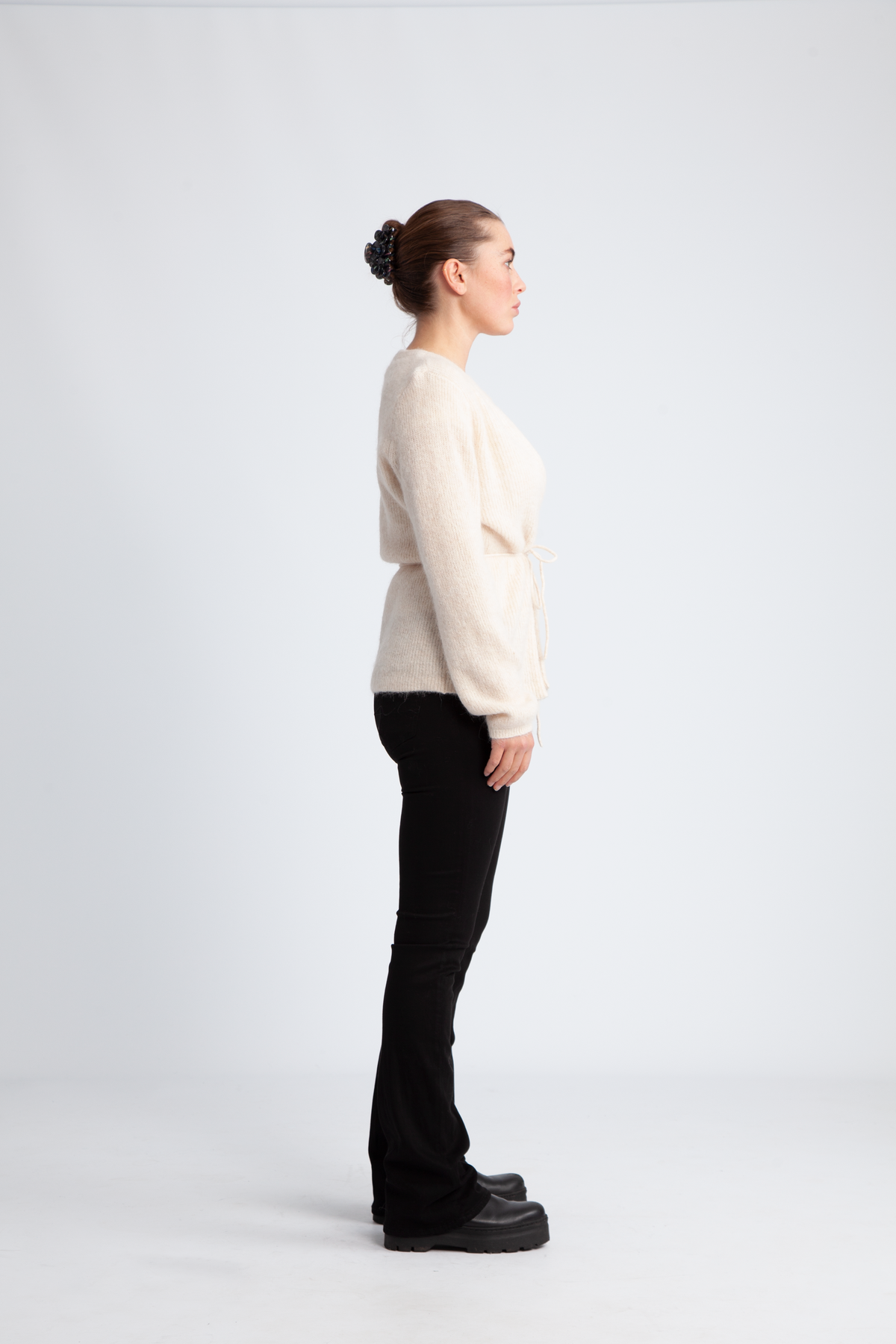 Sia Ras Ls Knit Belt Kofta - Birch Melange