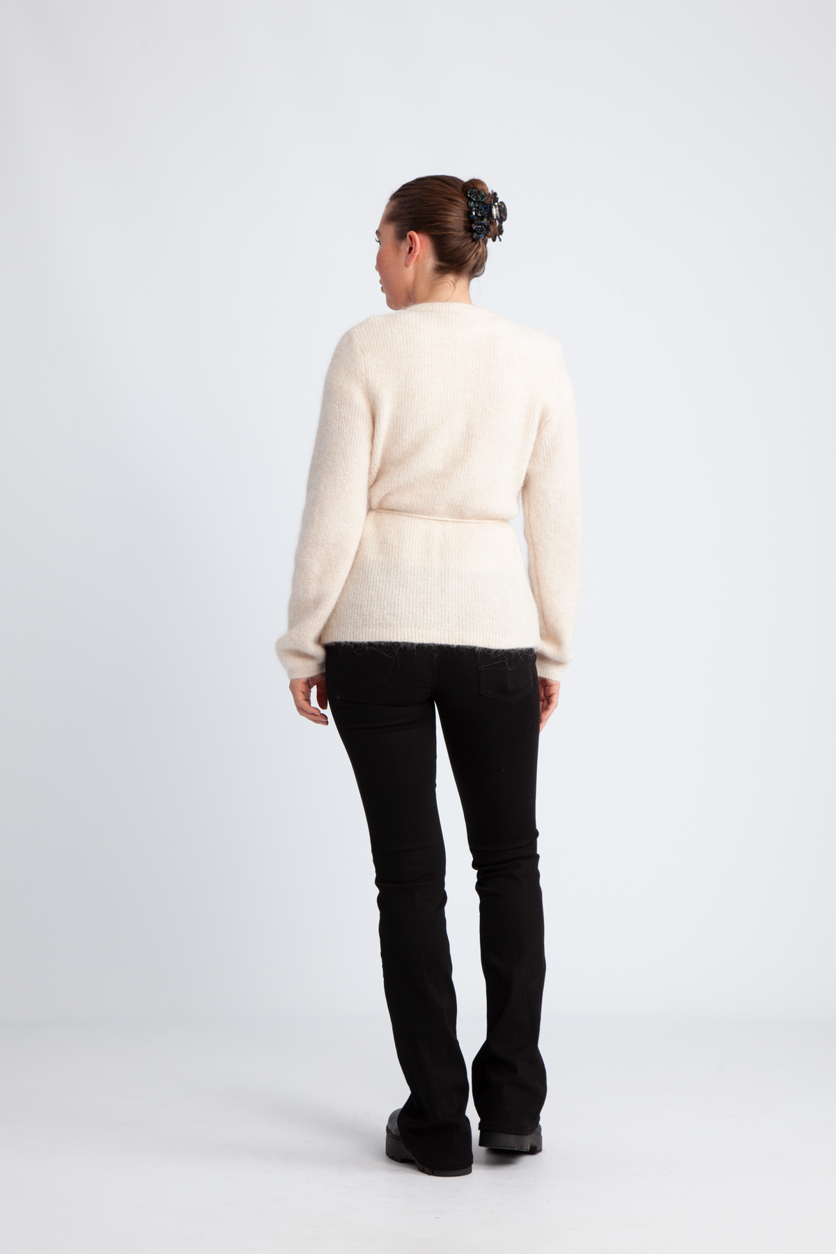 Sia Ras Ls Knit Belt Kofta - Birch Melange