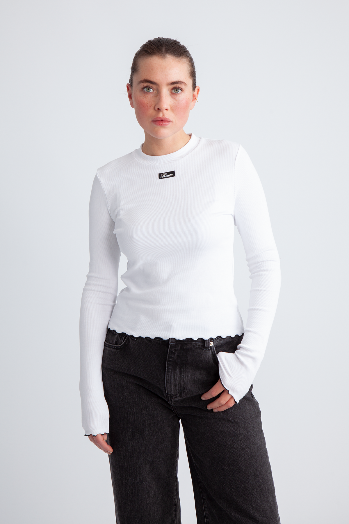 ROTATE Birger Christensen Rib Longsleeve Top - Vit