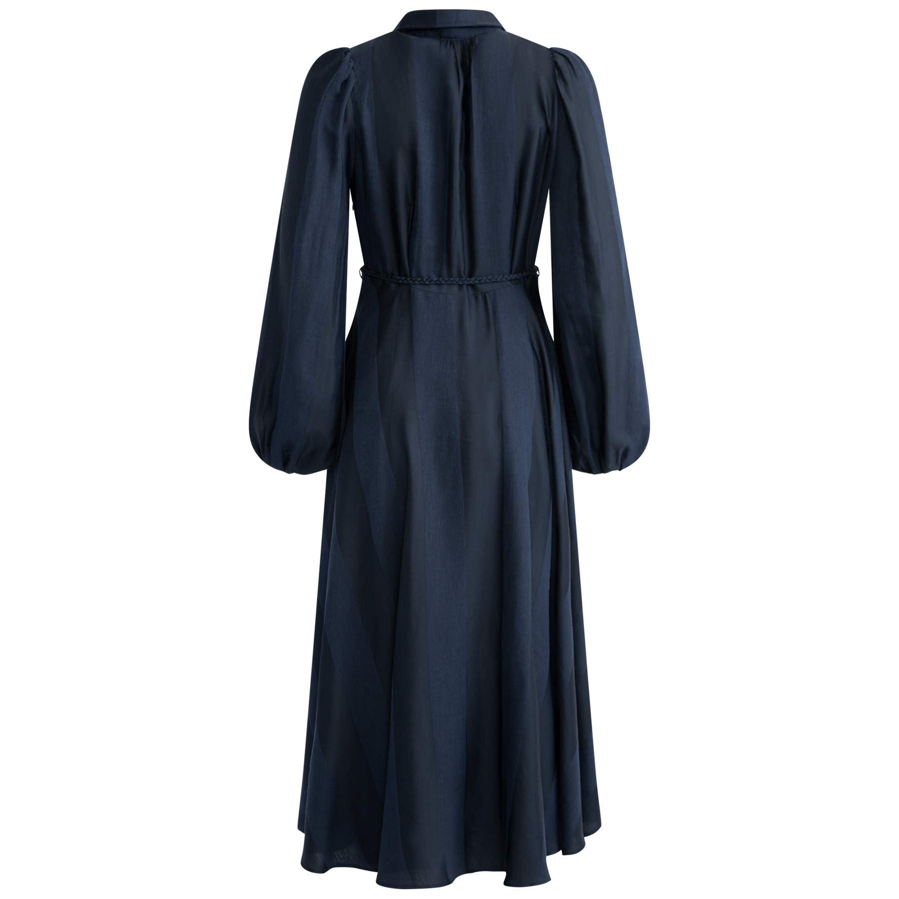 Striped Collared Midi Dress - Navy