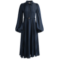 Striped Collared Midi Dress - Navy
