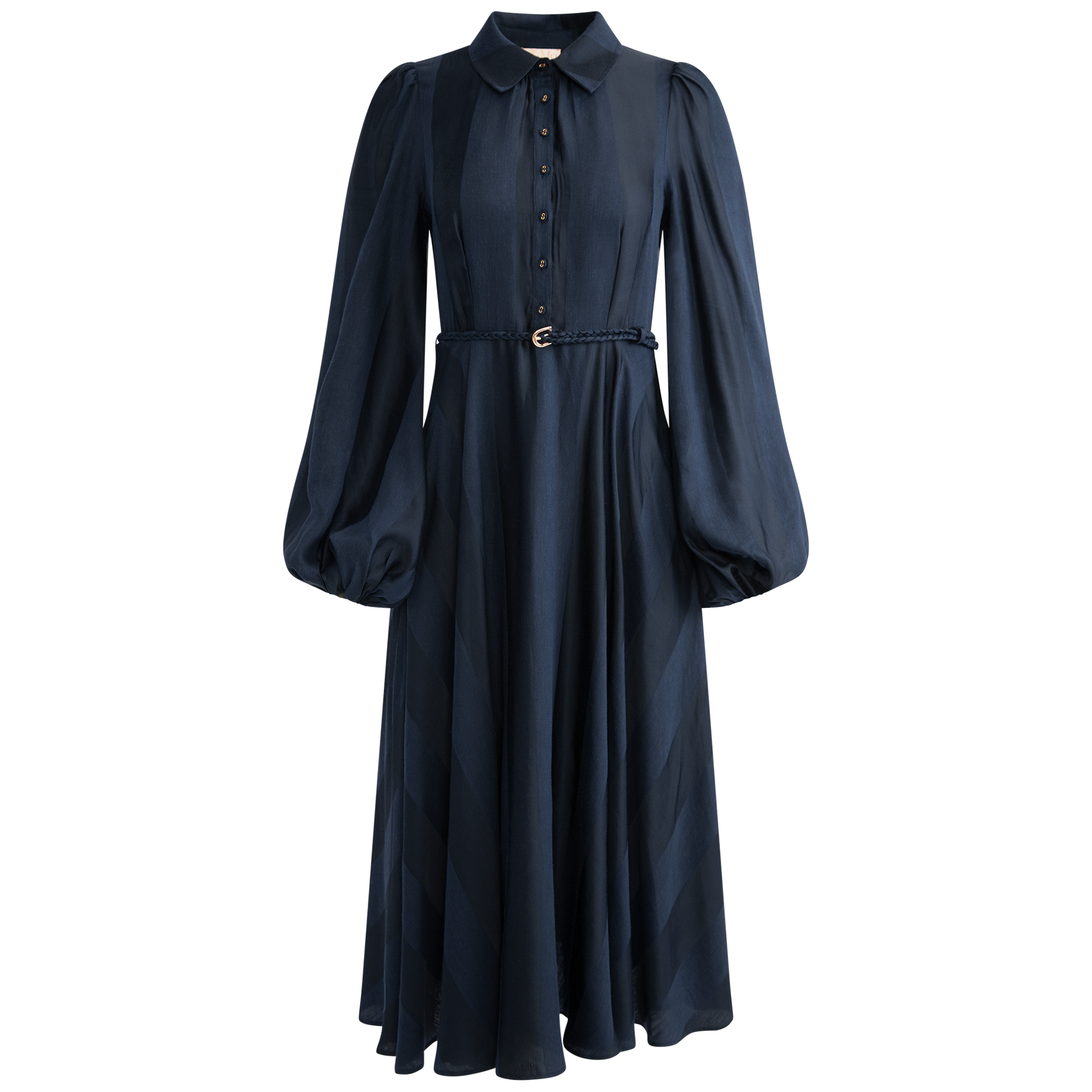 Striped Collared Midi Dress - Navy