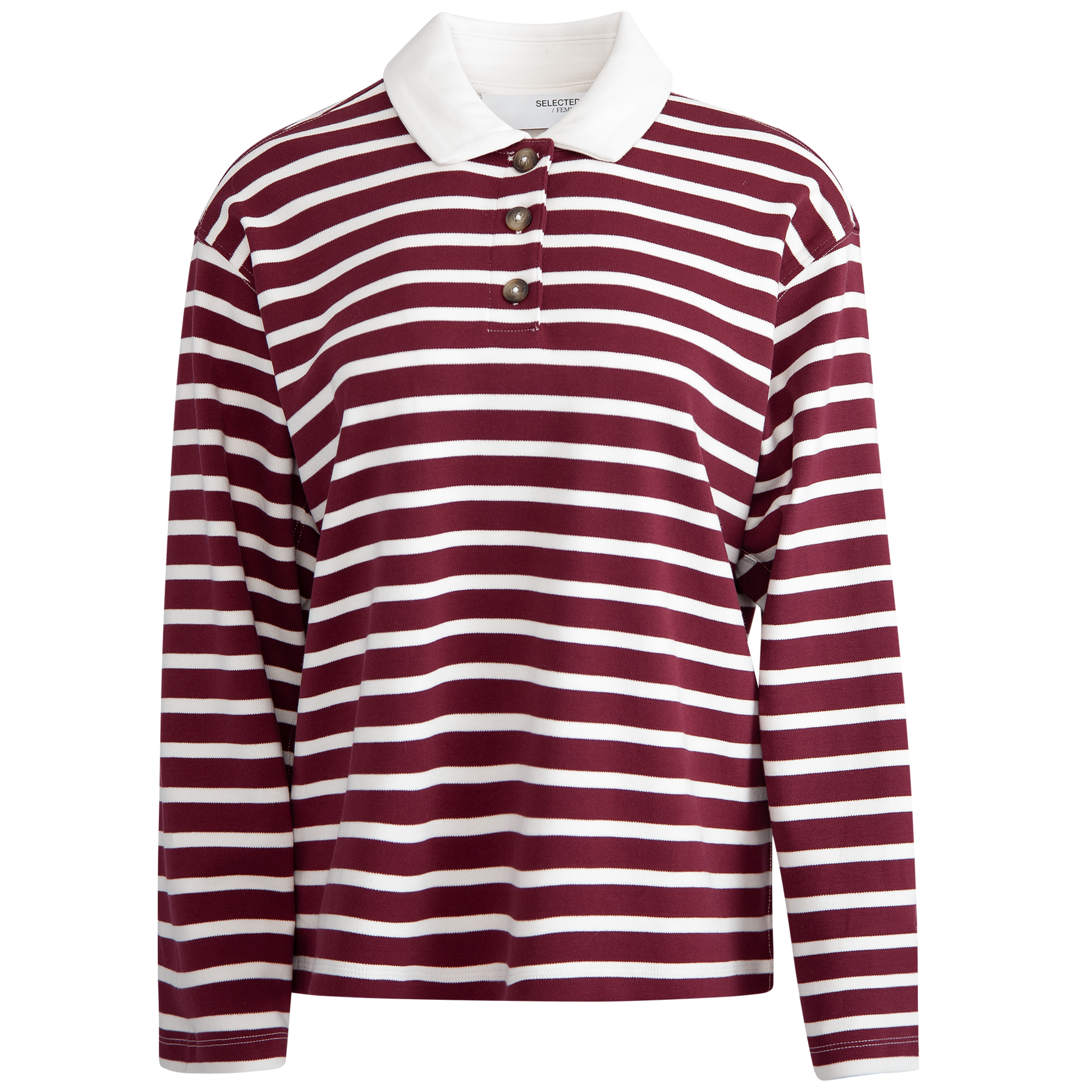 Wada LS Stripe Collar Top - Zinfandel Snow White