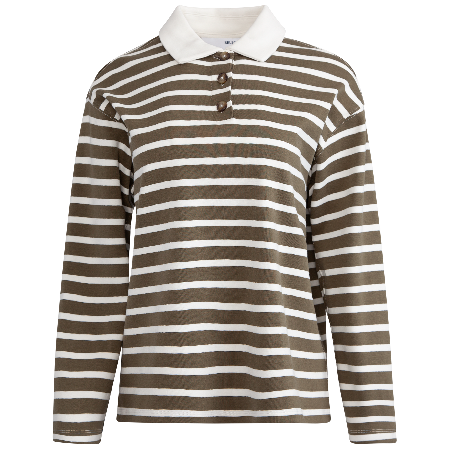 Wada Ls Stripe Collar Top - Kalamata Snow White