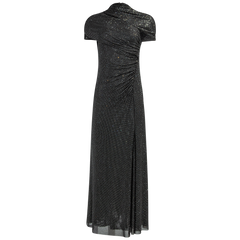 Slate Rhinestone Mesh Cut Out Midi Dress - Grey
