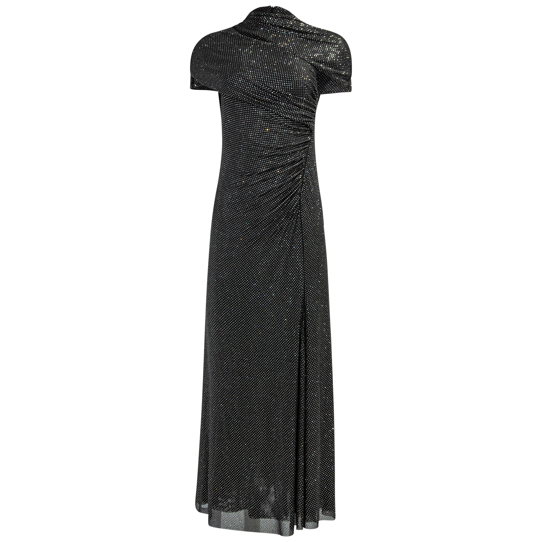 Self-Portrait Slate Rhinestone Mesh Cut Out Midi Dress - Grå