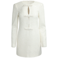 Boucle Diamante Bow Mini Dress - Cream