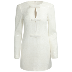 Boucle Diamante Bow Mini Dress - Cream