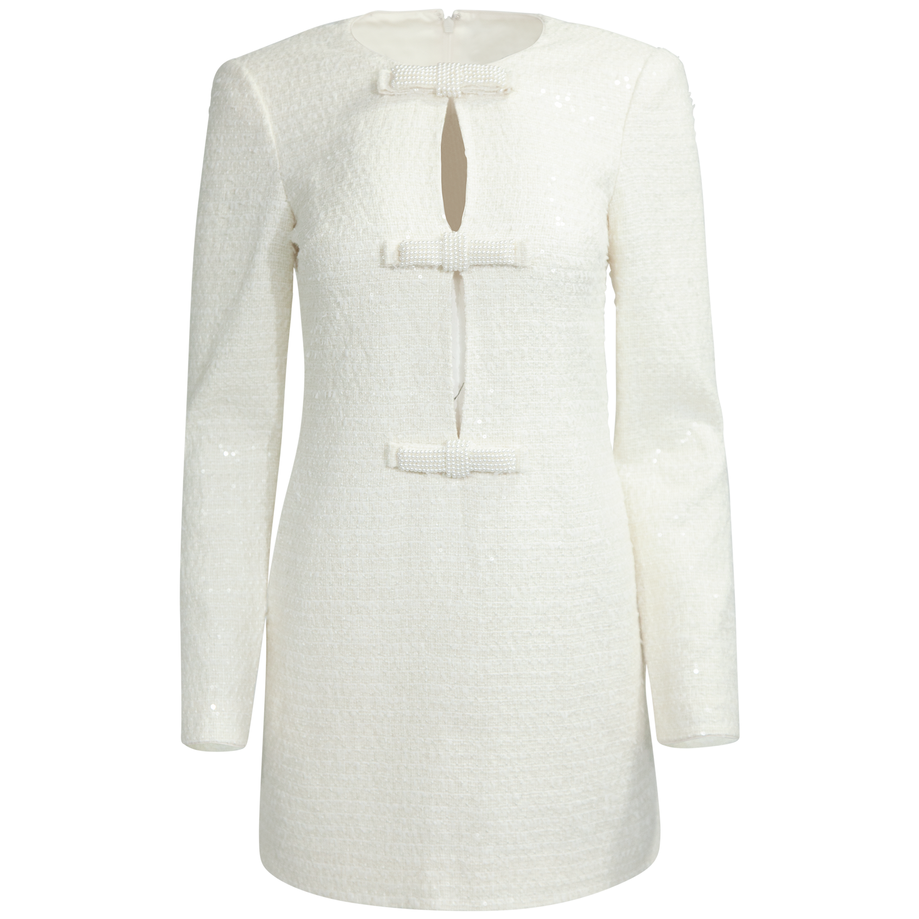 Boucle Diamante Bow Mini Dress - Cream