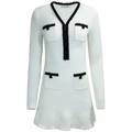 Pearl Trim Knit Mini Dress - Vit