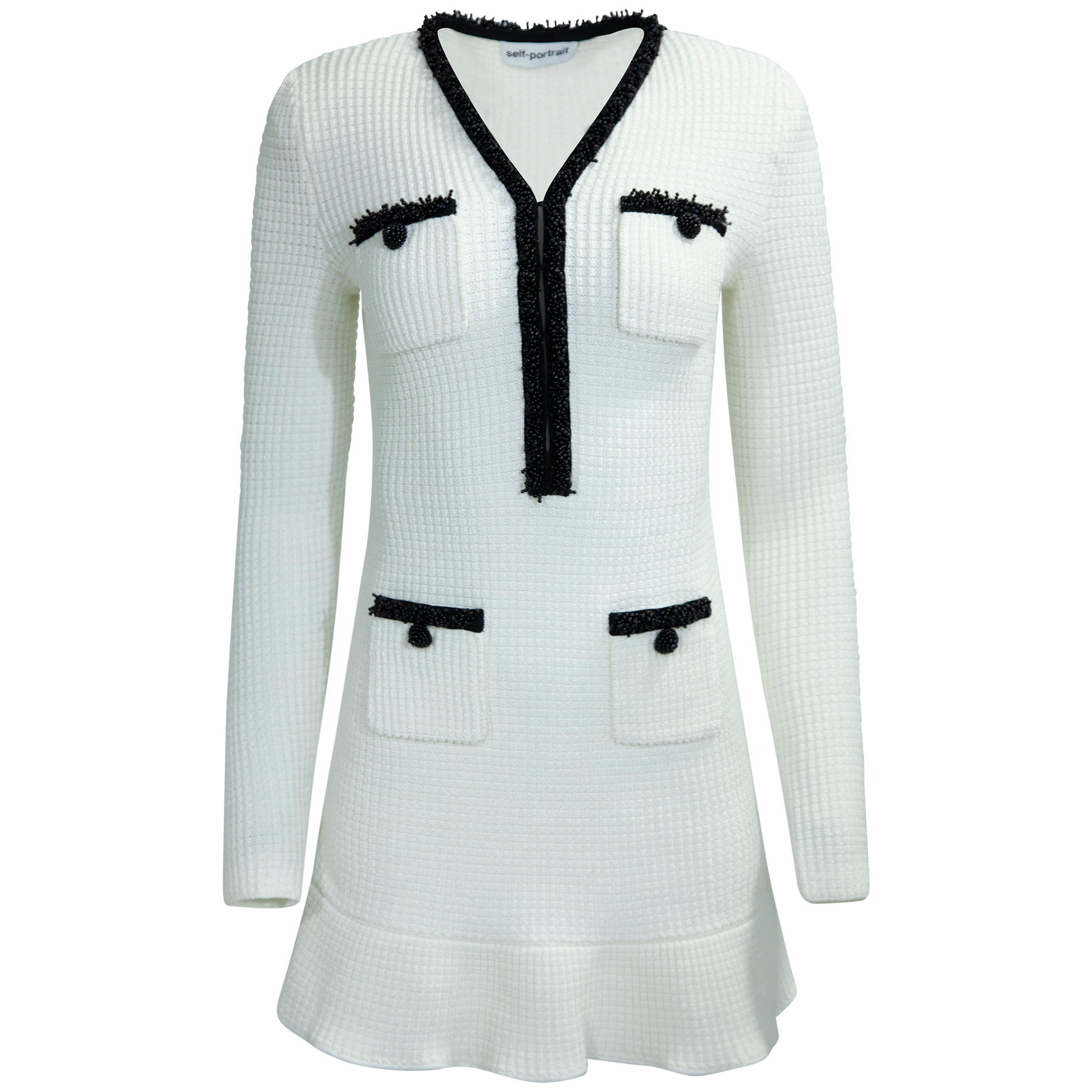 Pearl Trim Knit Mini Dress - Vit