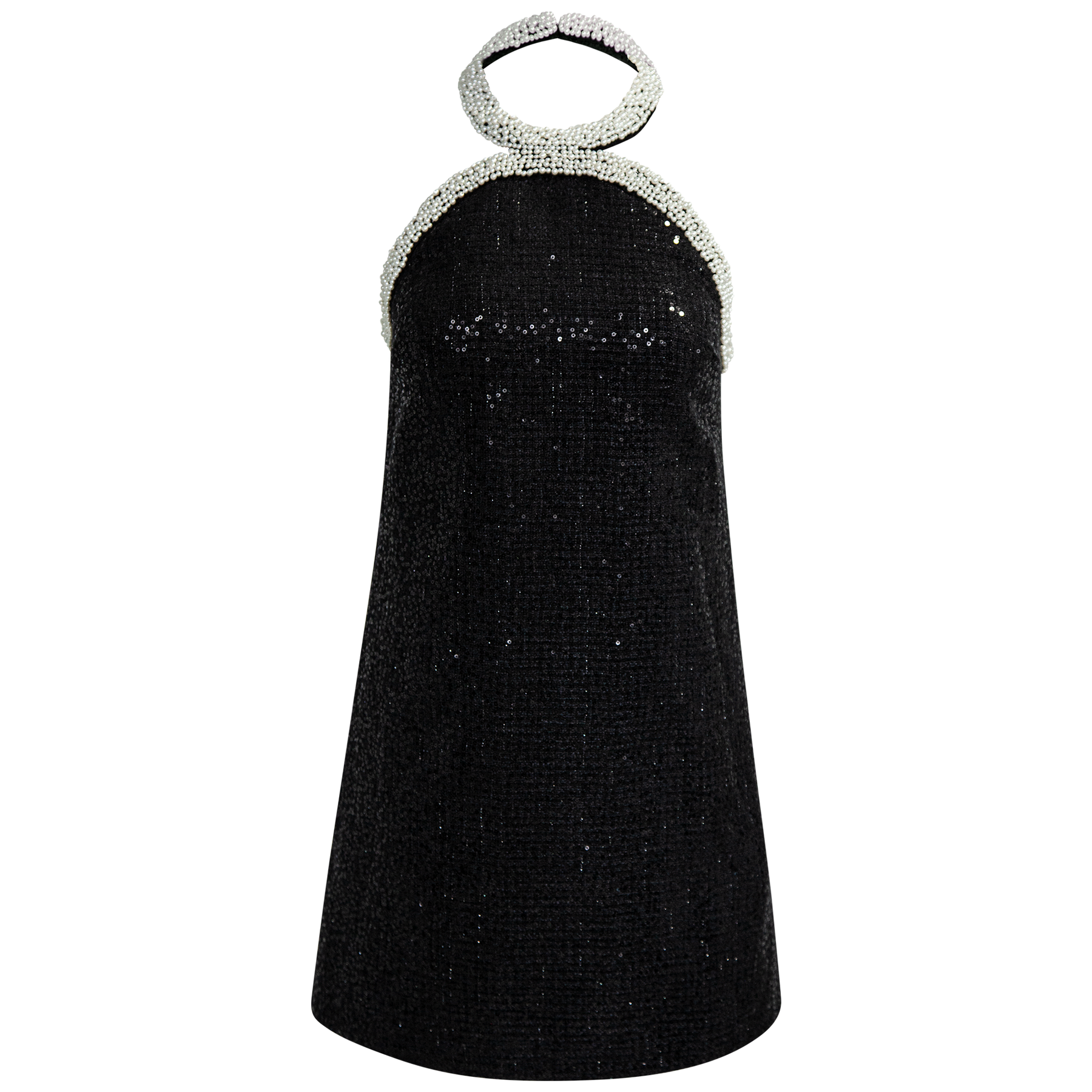 Boucle Pearl Trim Mini Dress - Svart