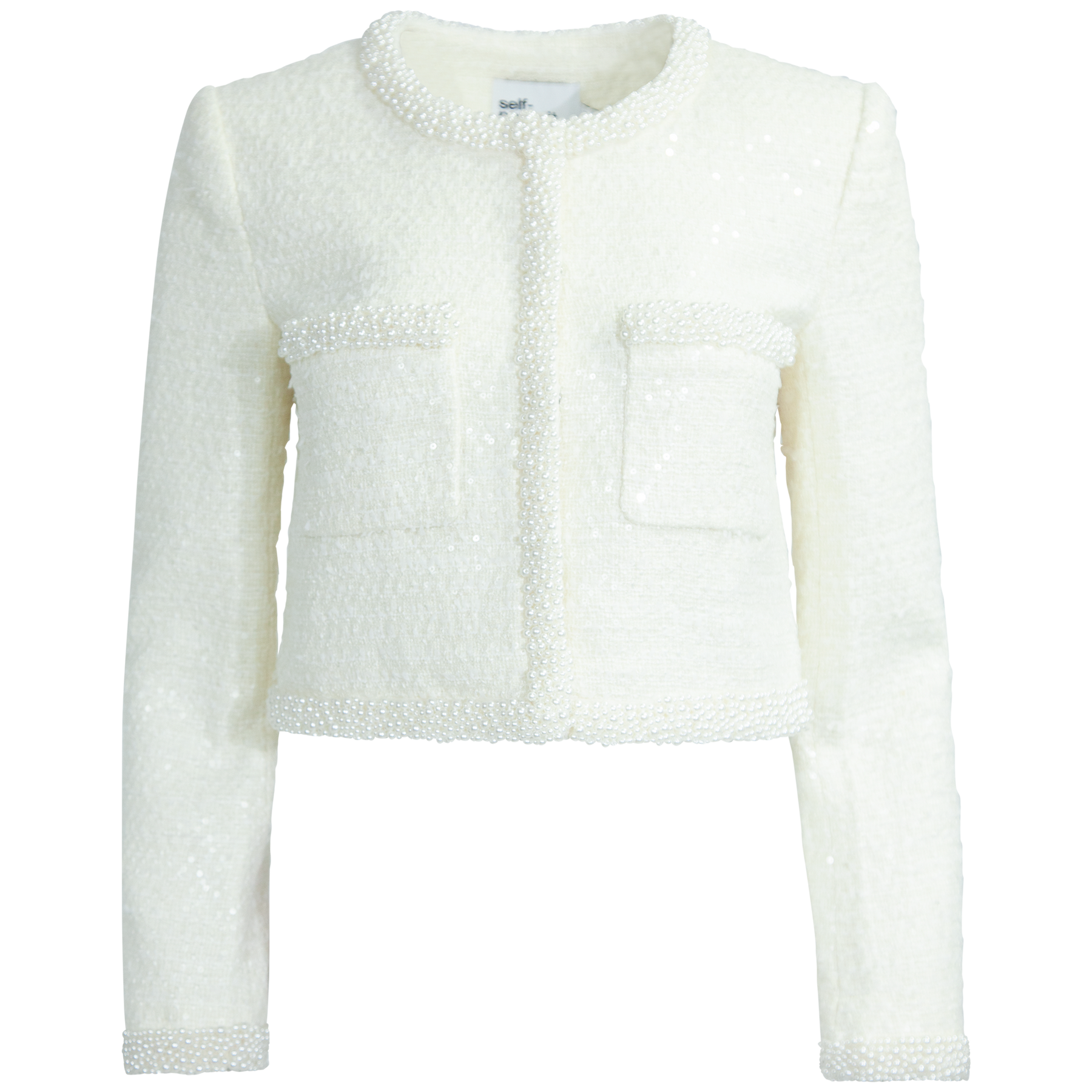 Boucle Pearl Trim Jacket - Cream