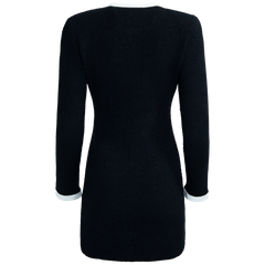 Knit Contrast Collar Mini Dress - Black