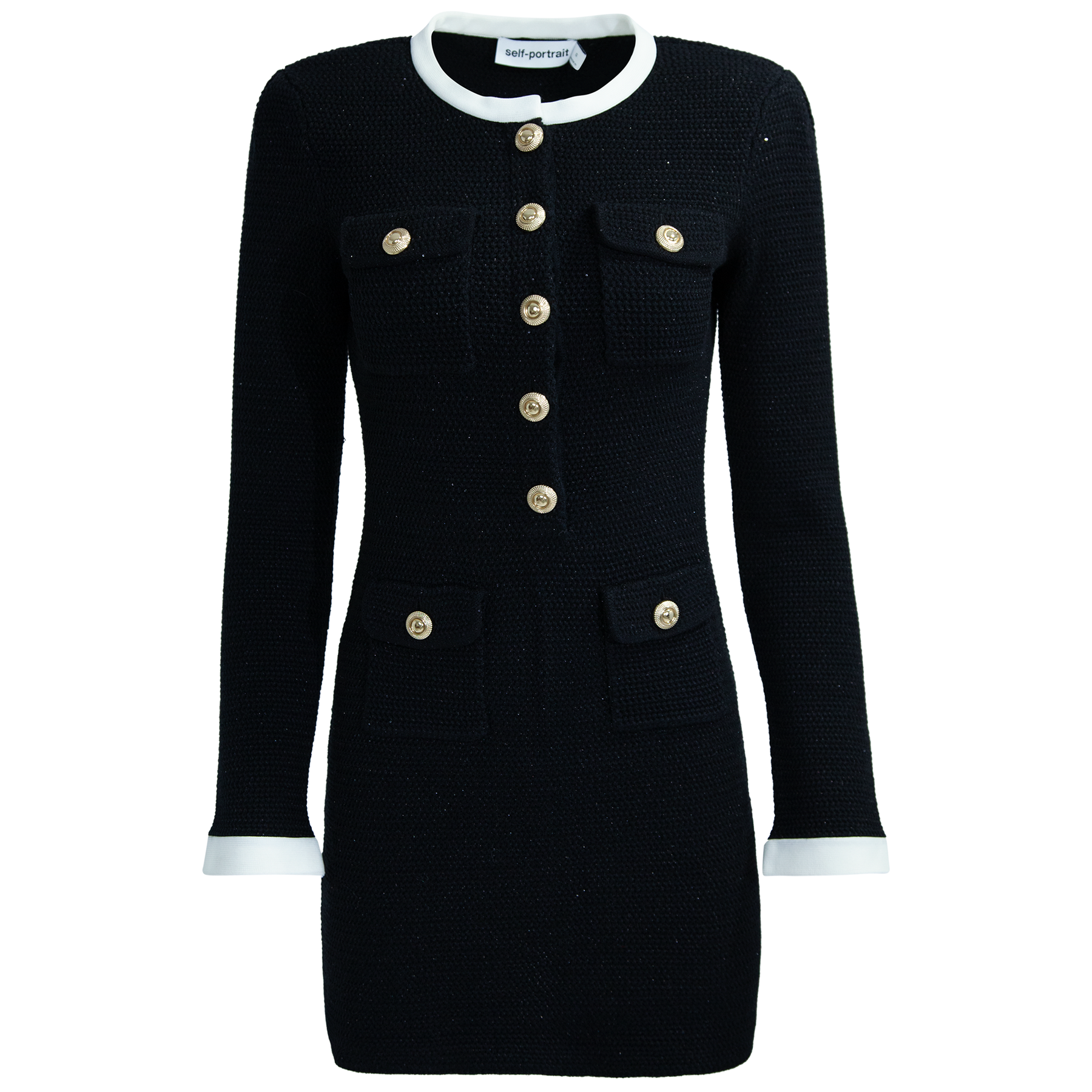 Knit Contrast Collar Mini Dress - Svart