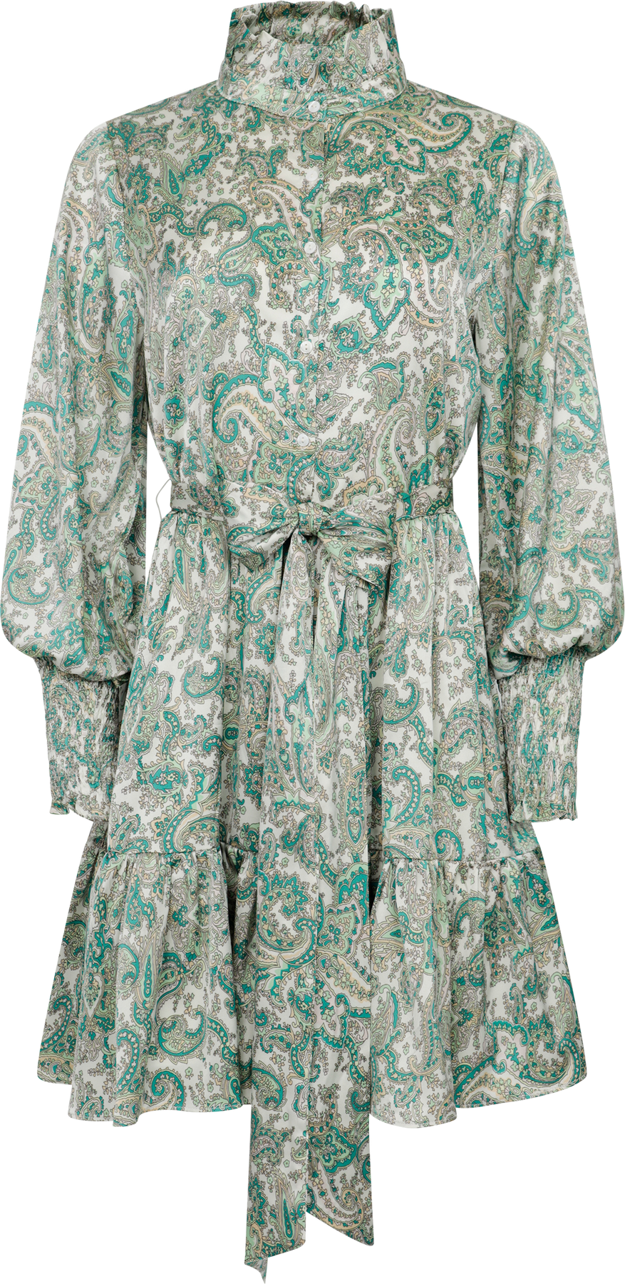 Saga Wide Small Paisley Klänning - Grönt Paisleymönster