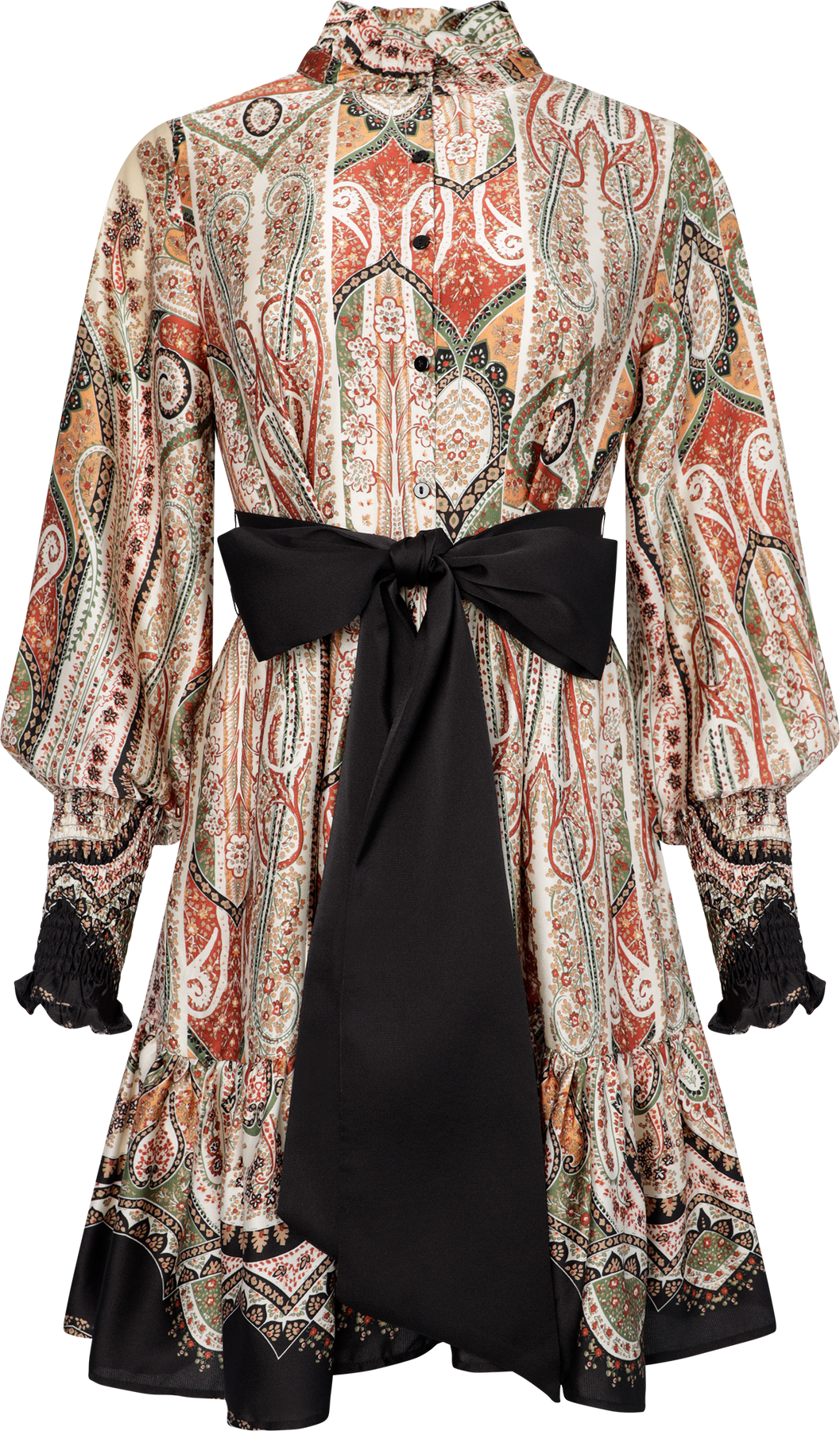 Saga Wide Border Paisley Dress - Black Paisley