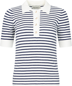 Marte Ss Rib Polo Knit - Navy Striped