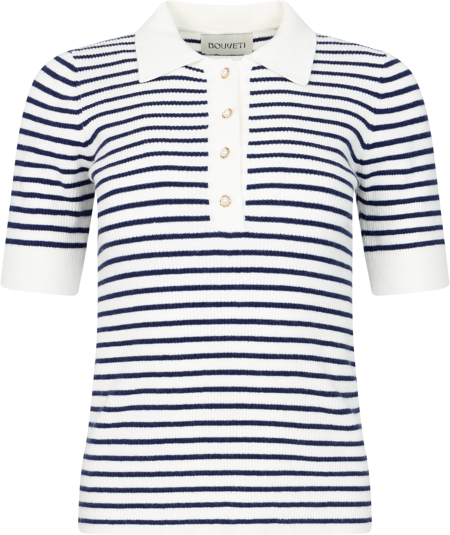 Marte Ss Rib Polo Knit - Marinblå randig