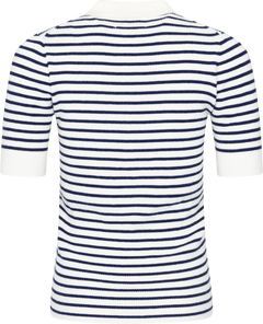 Marte Ss Rib Polo Knit - Navy Striped