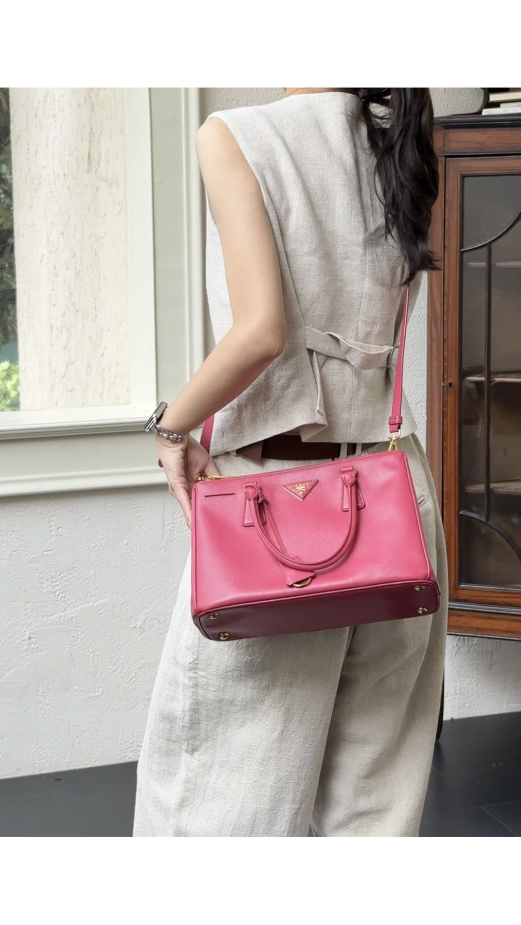 Prada Galleria Double Zip Saffiano Lux Tote - Rosa