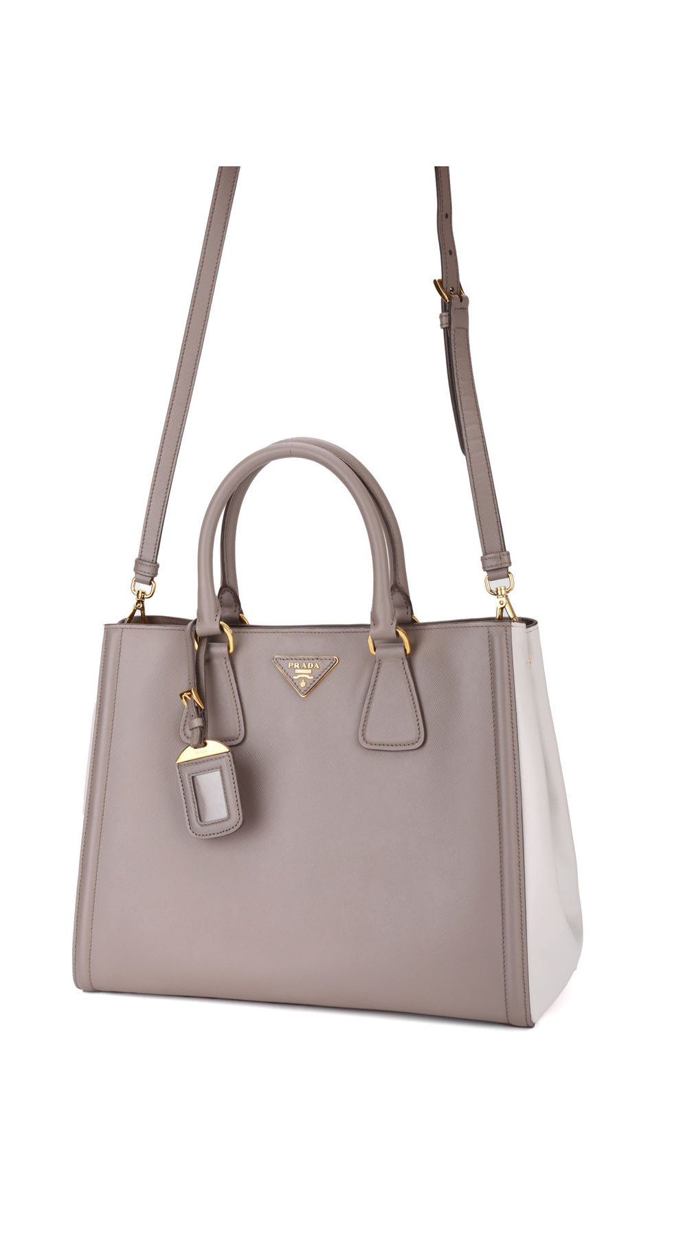 Prada Galleria Double Zip Tote Saffiano Bag - Grey/White