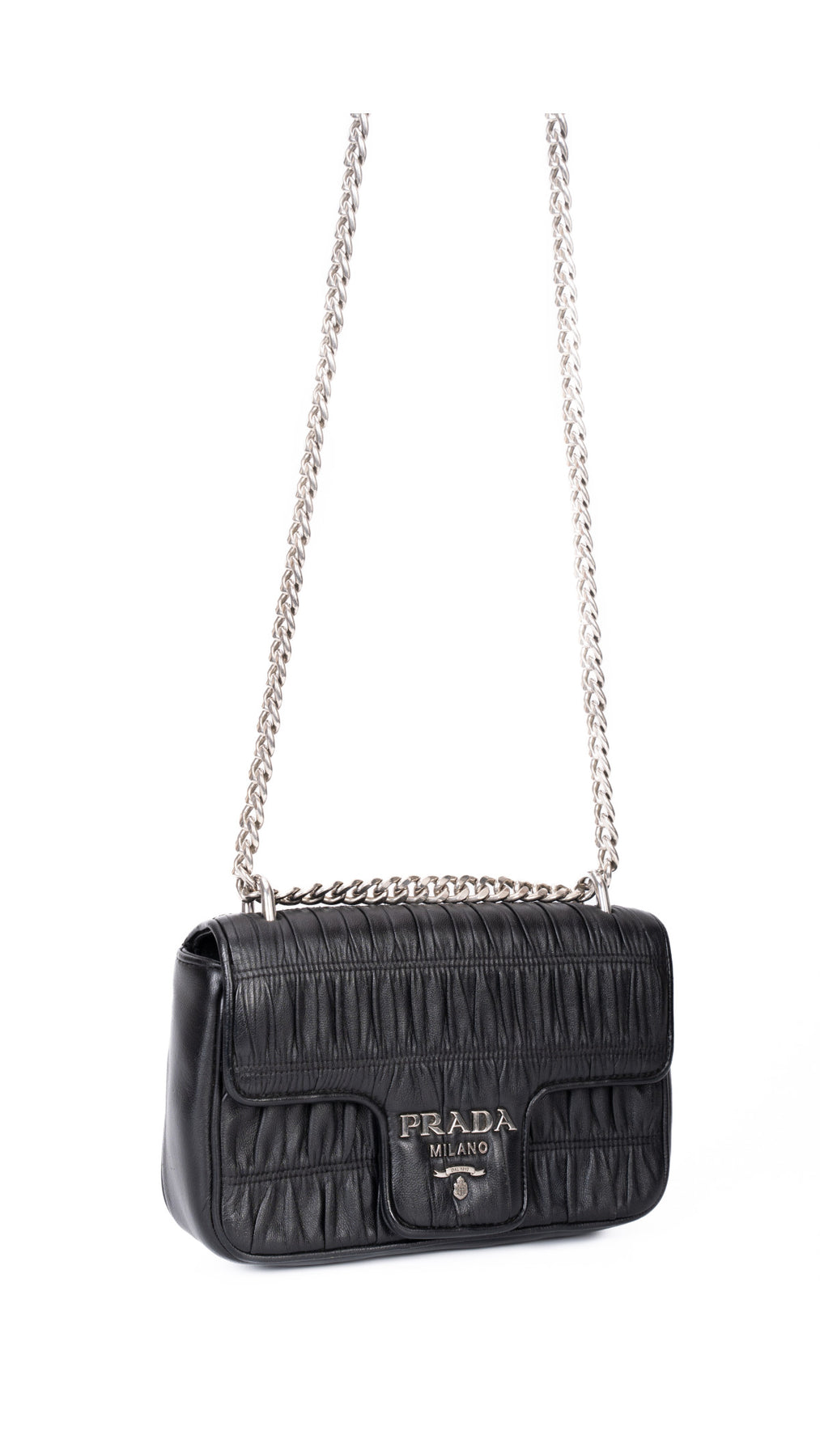 Prada Gaufre Chain Nappa Shoulder Bag - Black