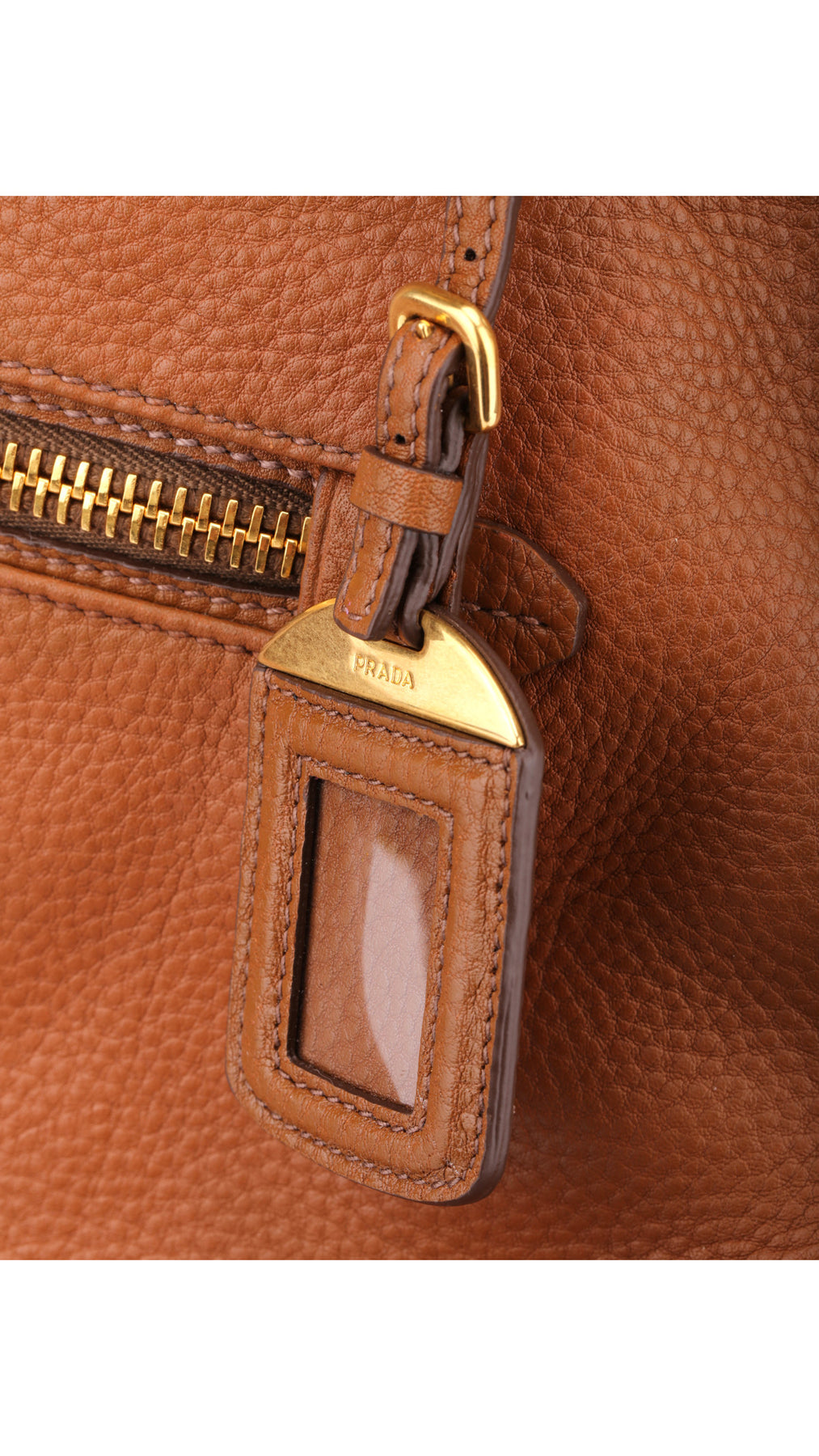 Prada Vitello Daino Front Zip Tote Axelväska - Brun