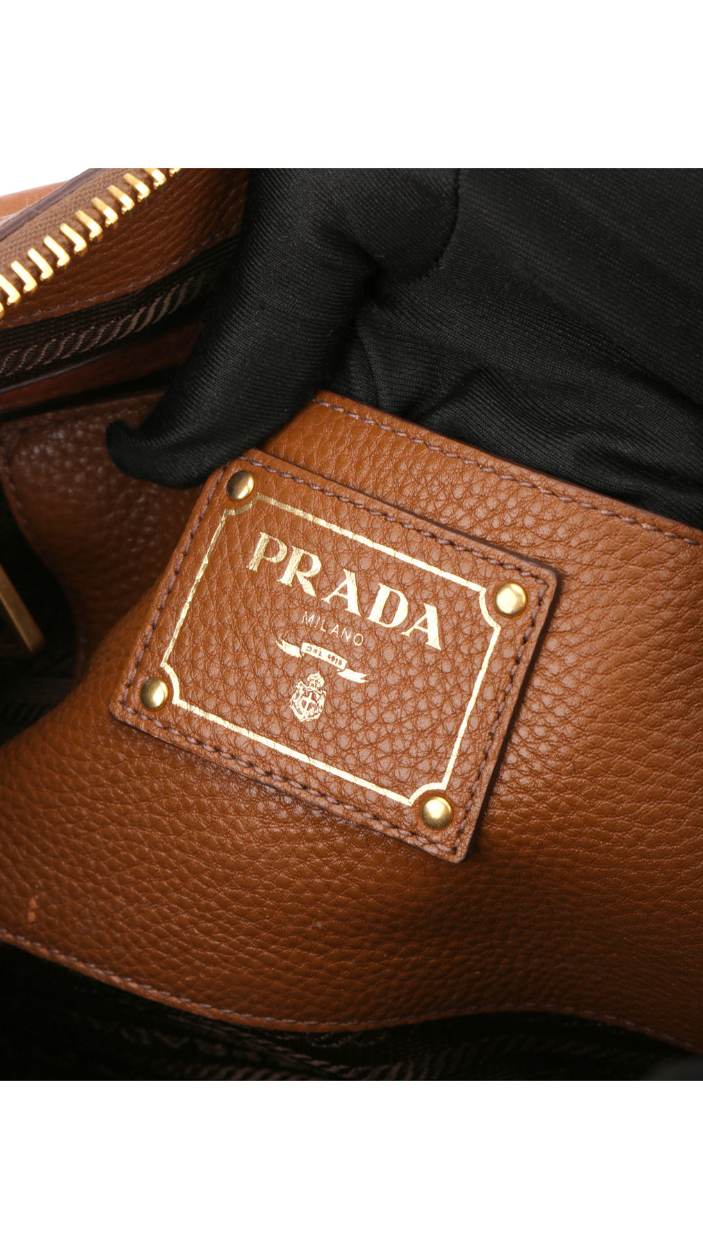 Prada Vitello Daino Front Zip Tote Axelväska - Brun