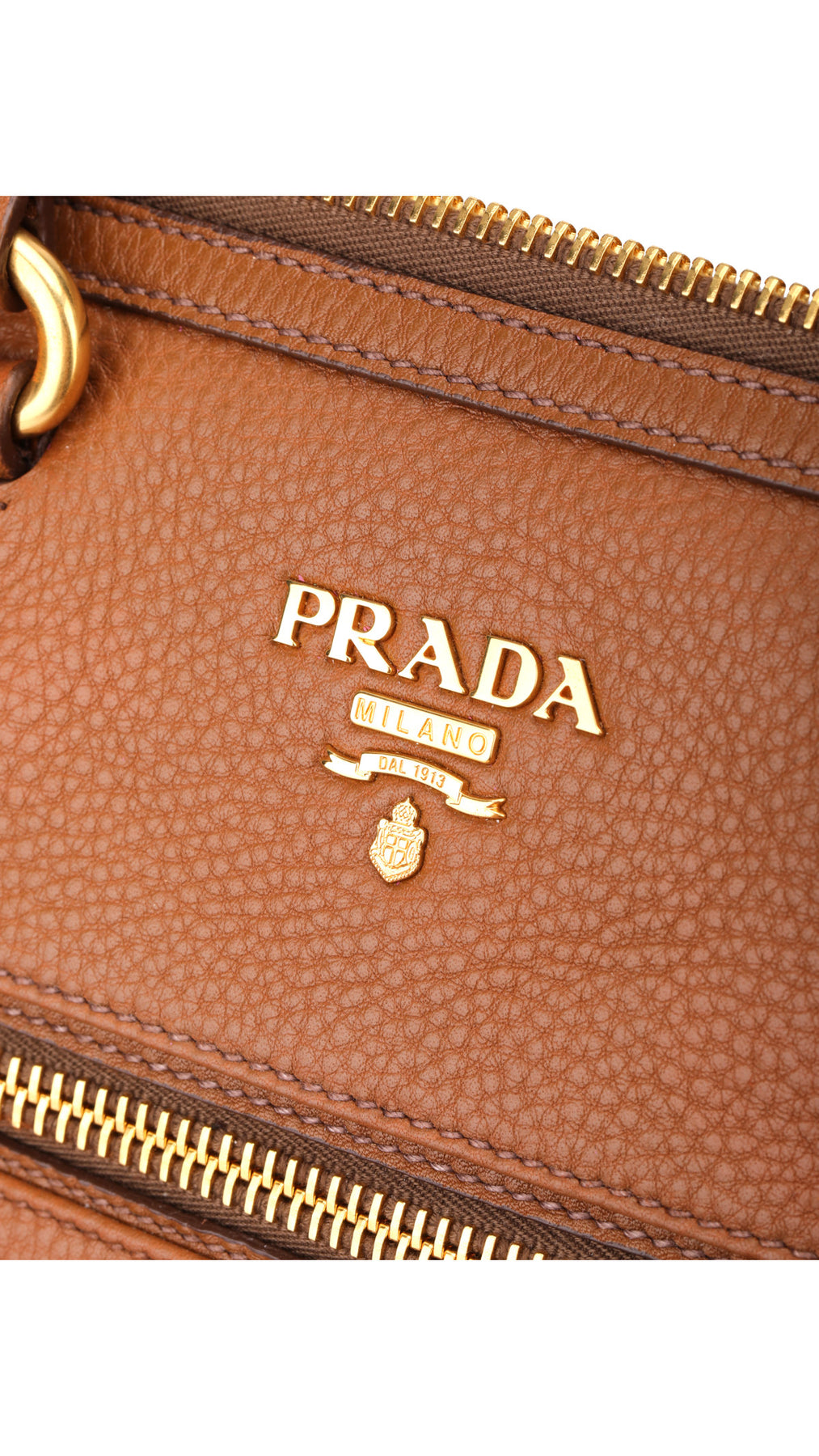 Prada Vitello Daino Front Zip Tote Axelväska - Brun