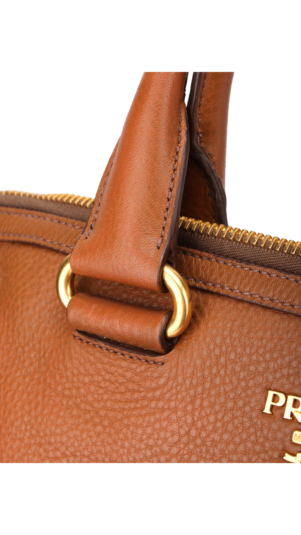 Prada Vitello Daino Front Zip Tote Axelväska - Brun