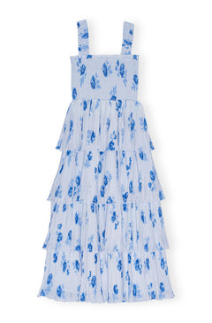 Pleated Georgette Smock Midi Strap Dress - Heather