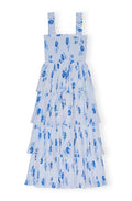 Pleated Georgette Smock Midi Strap Dress - Heather