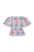 Printed Cotton Open-Neck Smock Blouse - Lilac Sachet