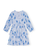 Pleated Georgette Flounce Smock Mini Dress - Heather