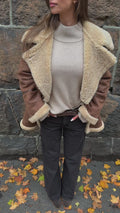 Marta Shearlingjacka - Mörk Cognac/Cream