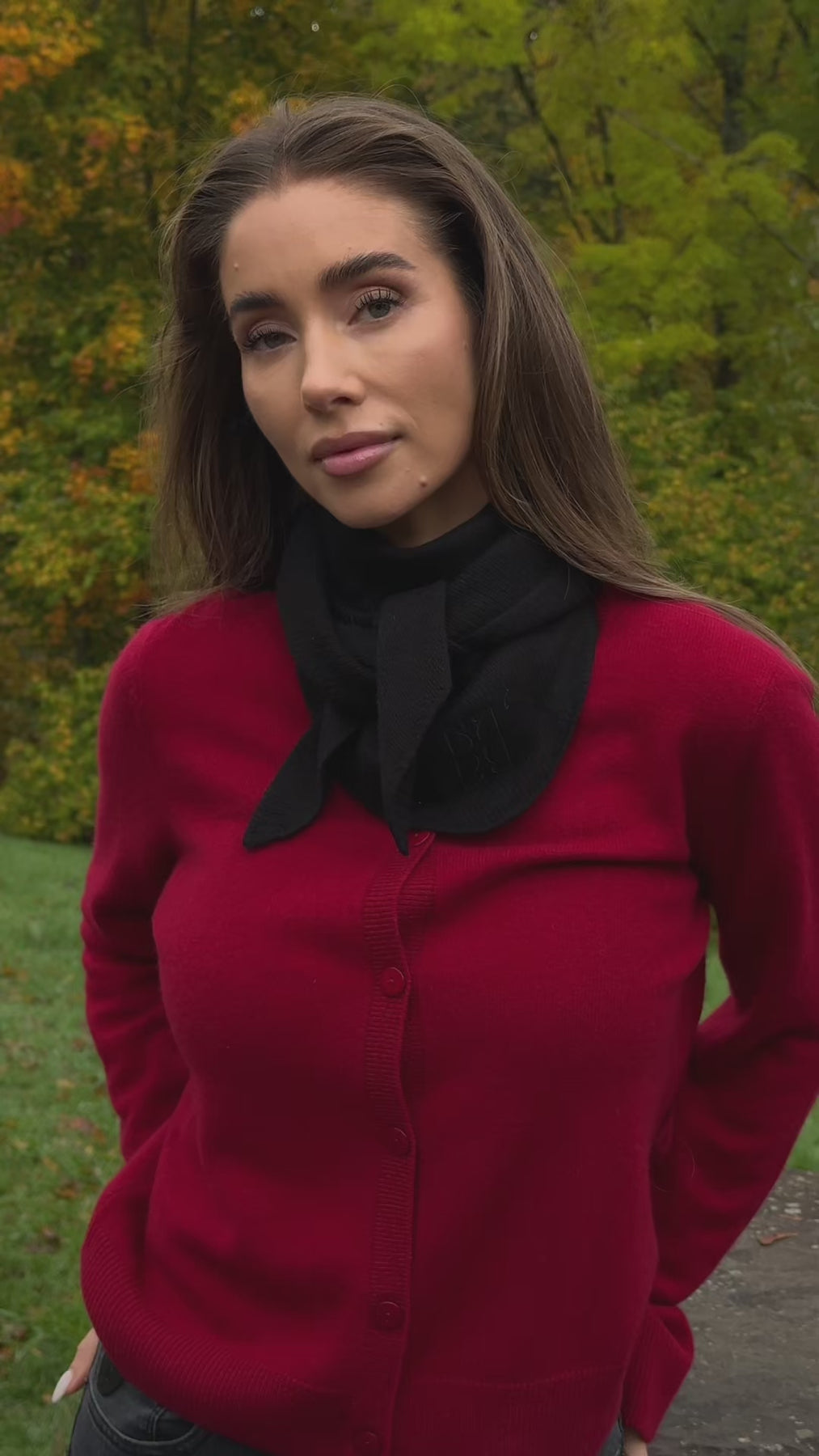 Clara Cashmere Knit Cardigan - Mörkröd