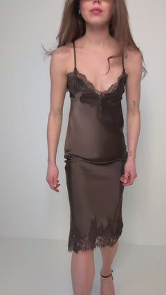 Stinalill Satin Lace Skirt - Dark Brown