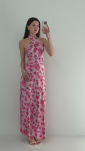 Ebba Flowery Satin Maxiklänning - Rosa