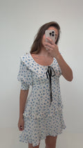 Ilse Floral Mini Dress - Blå/Vit