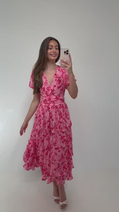 Jade Goddess Midi Dress - Pink/Red