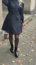 Bergine Brocade Pattern Dress - Mörkblå
