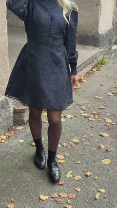 Bergine Brocade Pattern Dress - Dark Navy